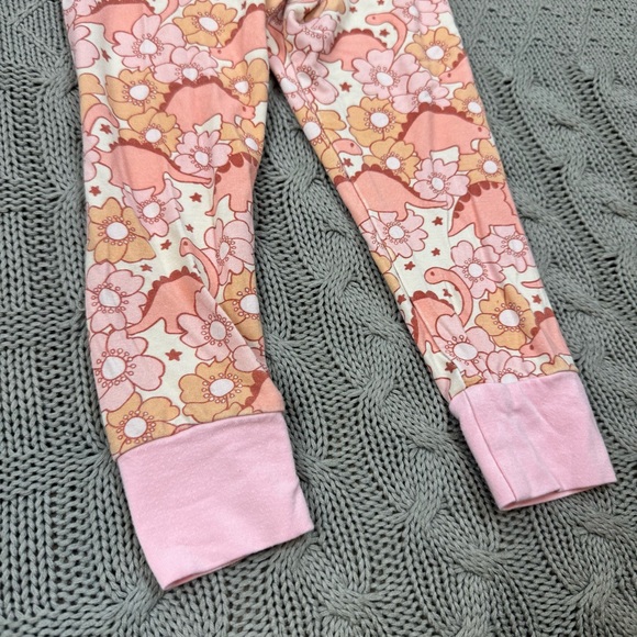 Caden Lane Dinosaur Floral Girls Pajamas - Pink and Yellow 12-18M - Picture 8 of 10